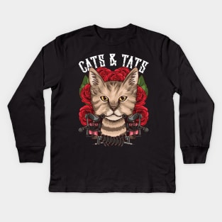 Cute Cats & Tats Inked Funny Tattoo Obsessed Kids Long Sleeve T-Shirt